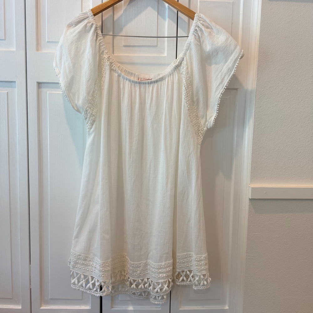 Victorias Secret Boho‎ Hippie White Cotton Crochet Lace Tunic/Dress/Swim Cover L